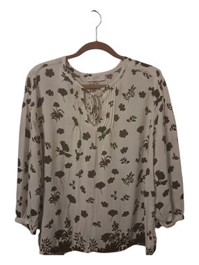 Women's Cream Floral Lace-Up Blouse